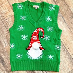 POOF Merry Christmas Gnome 3D Ugly Sweater Vest V-neck Women's Size Small